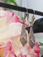 platinum & 18k gold Edwardian old cut diamond filigree lever back earrings