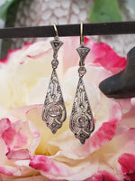 platinum & 18k gold Edwardian old cut diamond filigree lever back earrings