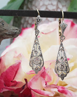 platinum & 18k gold Edwardian old cut diamond filigree lever back earrings