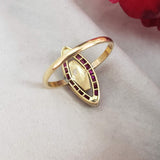 18k gold two tone ruby, sapphire, pearl & rose cut diamond navette ring - red white & blue