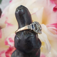 Platinum & 18k two tone Art Deco diamond & sapphire ring
