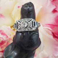Platinum & 18k two tone Art Deco diamond & sapphire ring