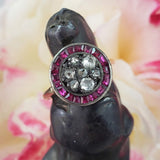 Edwardian Ruby halo & rose cut diamond Ring