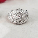 Platinum old cut marquise diamonds estate Art Deco c.1920's ring