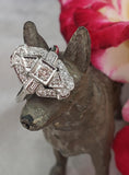 Platinum Diamond estate Art Deco c.20's glove shield Ring