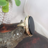 10k Yellow gold Black Onyx Deco Ring