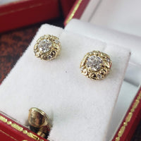 14k gold European cut diamond Deco style scroll studs - .49ct tw