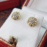 14k gold European cut diamond Deco style scroll studs - .49ct tw