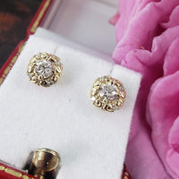 14k gold European cut diamond Deco style scroll studs - .49ct tw