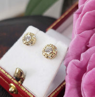14k gold European cut diamond Deco style scroll studs - .49ct tw