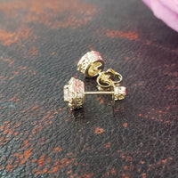 14k gold European cut diamond Deco style scroll studs - .49ct tw