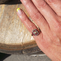 Platinum & 18k gold Art Deco pearl, diamond & ruby Ring