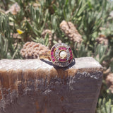 Platinum & 18k gold Art Deco pearl, diamond & ruby Ring