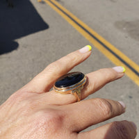10k Yellow gold Black Onyx Deco Ring