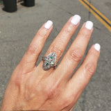 Art Deco c.20's Emerald & Diamond estate filigree glove shield Ring