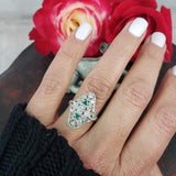 Art Deco c.20's Emerald & Diamond estate filigree glove shield Ring