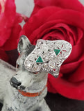 Art Deco c.20's Emerald & Diamond estate filigree glove shield Ring