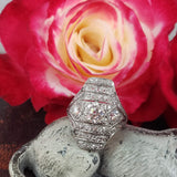 Platinum Diamond estate Art Deco c.1920's glove shield Ring