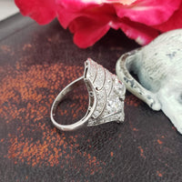 Platinum Diamond estate Art Deco c.1920's glove shield Ring