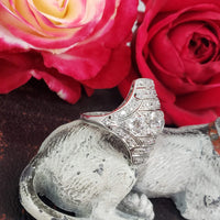 Platinum Diamond estate Art Deco c.1920's glove shield Ring
