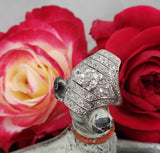 Platinum Diamond estate Art Deco c.1920's glove shield Ring