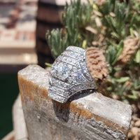 Platinum Diamond estate Art Deco c.1920's glove shield Ring