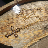 14k yellow gold diamond & enamel CROSS pendant necklace - 1.34ct tw