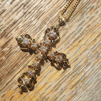 14k yellow gold diamond & enamel CROSS pendant necklace - 1.34ct tw