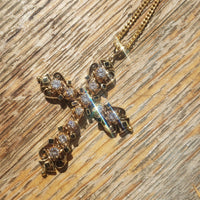 14k yellow gold diamond & enamel CROSS pendant necklace - 1.34ct tw