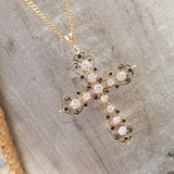 14k yellow gold diamond & enamel CROSS pendant necklace - 1.34ct tw