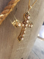 14k yellow gold diamond & enamel CROSS pendant necklace - 1.34ct tw