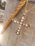 14k yellow gold diamond & enamel CROSS pendant necklace - 1.34ct tw