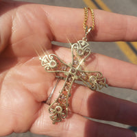 14k yellow gold diamond & enamel CROSS pendant necklace - 1.34ct tw