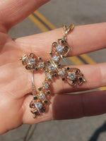 14k yellow gold diamond & enamel CROSS pendant necklace - 1.34ct tw