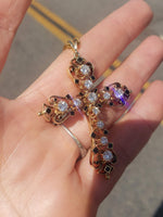 14k yellow gold diamond & enamel CROSS pendant necklace - 1.34ct tw
