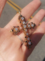 14k yellow gold diamond & enamel CROSS pendant necklace - 1.34ct tw