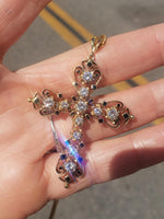 14k yellow gold diamond & enamel CROSS pendant necklace - 1.34ct tw