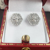 14k white gold filigree diamond studs earrings - .13ct tw