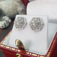14k white gold filigree diamond studs earrings - .13ct tw