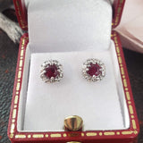 14k white gold Ruby &  Diamond Deco style scroll studs