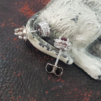 14k white gold Ruby &  Diamond Deco style scroll studs
