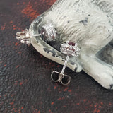 14k white gold Ruby &  Diamond Deco style scroll studs