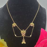 10k gold tri colored floral leaf motif necklace pendant - garnet, foe pearls