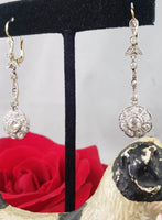 platinum & 18k gold Edwardian old cut diamond filigree lever back earrings