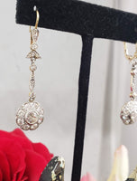 platinum & 18k gold Edwardian old cut diamond filigree lever back earrings