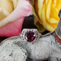 Platinum Pink Tourmaline & Diamond estate filigree c.1920's Ring