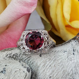 Platinum Pink Tourmaline & Diamond estate filigree c.1920's Ring