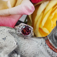 Platinum Pink Tourmaline & Diamond estate filigree c.1920's Ring