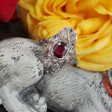 Platinum Pink Red Sapphire & Diamond estate Deco c.1920's Ring