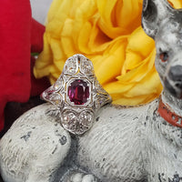 Platinum Pink Red Sapphire & Diamond estate Deco c.1920's Ring